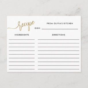 Postale Script manuscrit Faux Gold   Carte de recette