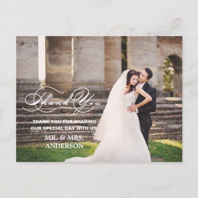 POSTALE SCRIPT ROMANTIQUE | CARTE POSTCARD MARIAGE MERCI (Devant)