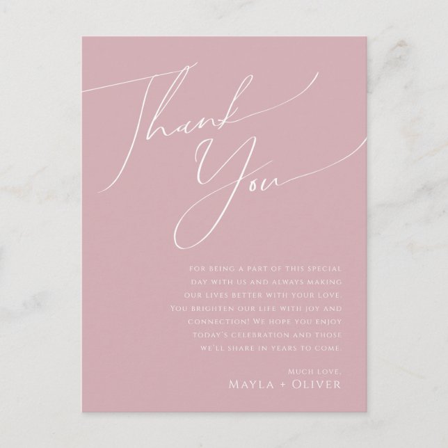 Postale Script Whimsical | Dusty Rose Table Carte de remer (Devant)
