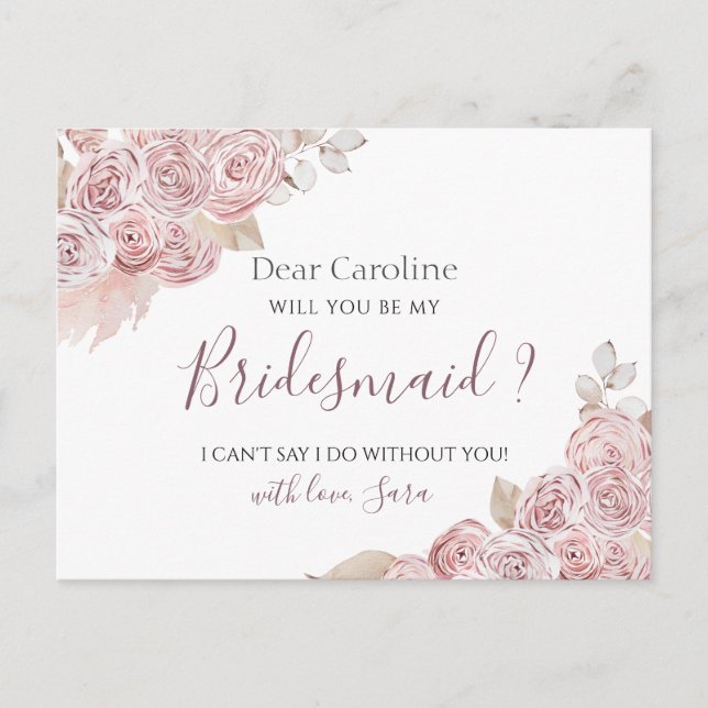 Postale Serez-Vous Ma Carte Bridesman Bohemian Pink Floral (Devant)