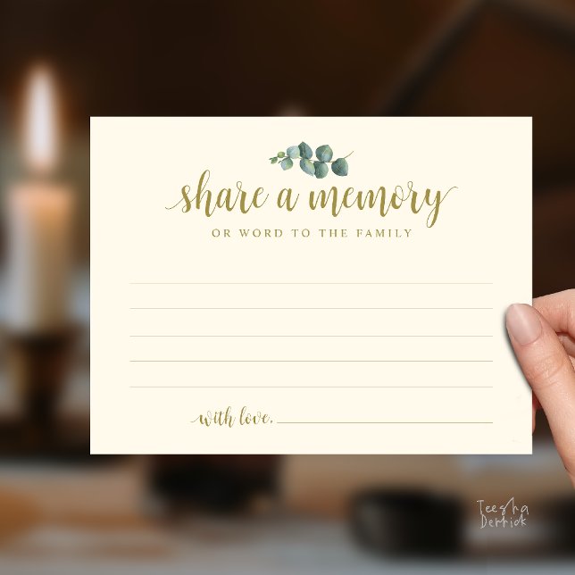 Postale Service funéraire, Partagez un souvenir, Carte de  (Funeral Service, Share a memory, Sympathy Card, with Eucalyptus, in Yellow Gold)