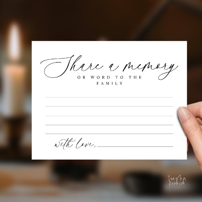 Postale Service funéraire, Partagez un souvenir, Carte de  (Funeral Service, Share a memory, Sympathy Card, or word to family, Condolence card in Black White)