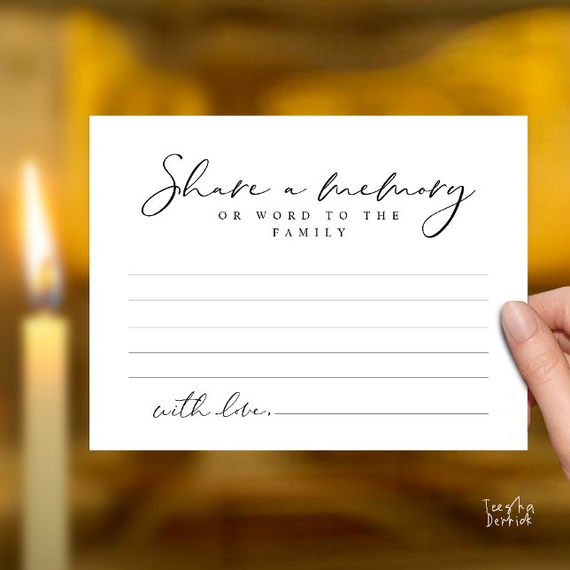 Postale Service funéraire, Partagez un souvenir, Carte de  (Funeral Service, Share a memory, Sympathy Card, or word to family, Condolence card in Black White)