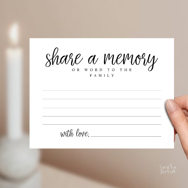 Postale Service funéraire, Partagez un souvenir, Carte de  (Funeral Service, Share a memory, Sympathy Card, or word to family, Condolence card in Black White)