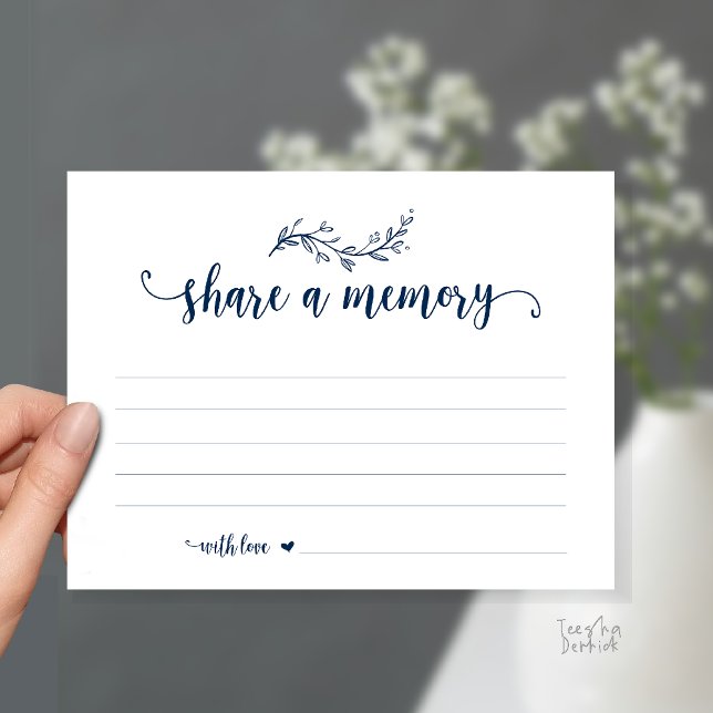 Postale Service funéraire, thème crème, Partager une carte (Funeral Service, Share a memory or words to the family card in Navy blue)