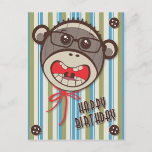 Postale Silencieux Lunettes Sock Monkey Happy B Day Carte 