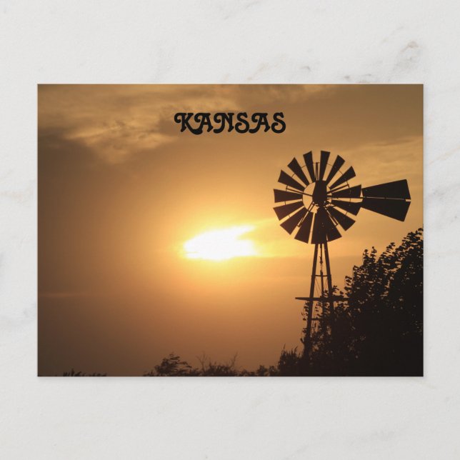 Postale Silhouette de moulin à vent Kansas avec carte post (Devant)