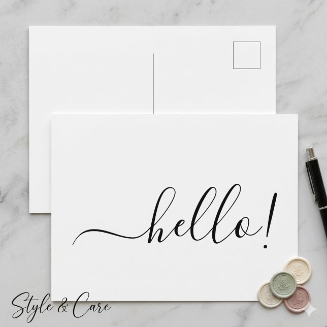 Postale Simple Carte de Vœux Classique Hello avec Fond Bla (Simple Classic Hello Postcard with Clean White Design)