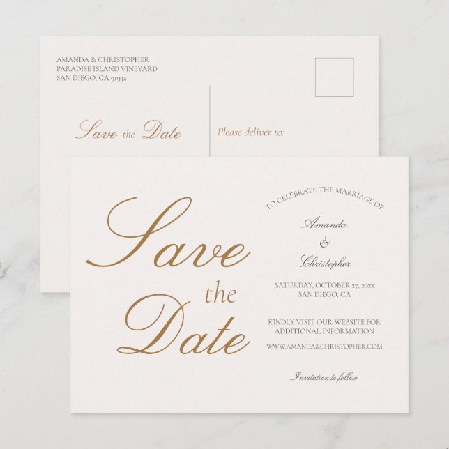 Postale Simple mariage élégant Enregistrer la date Carte p (Devant / Derrière)