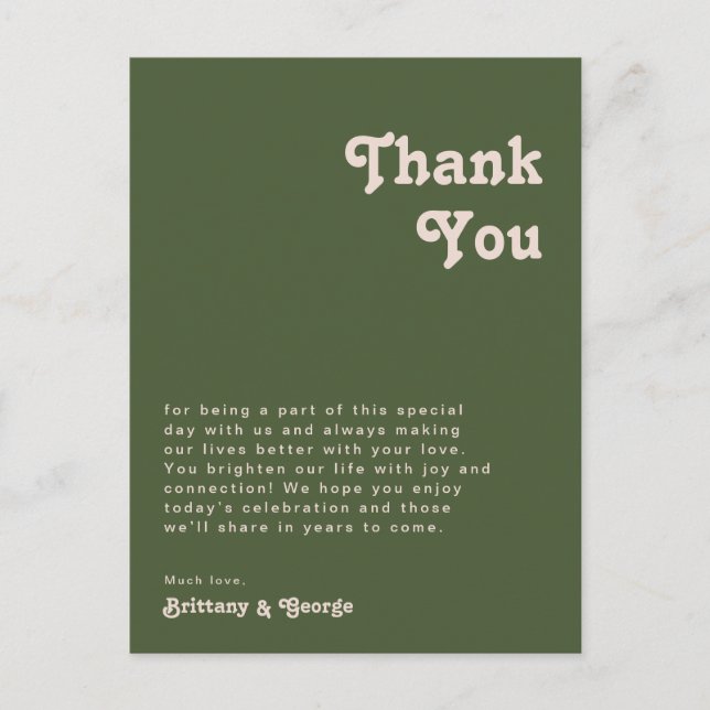 Postale Simple Retro | Carte de remerciement de table vert (Devant)