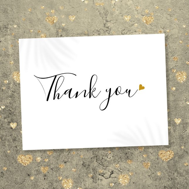 Postale Simple Script Cœur Doré Carte de Remerciement Entr (Simple Script Gold Heart Business Thank You Postcard)