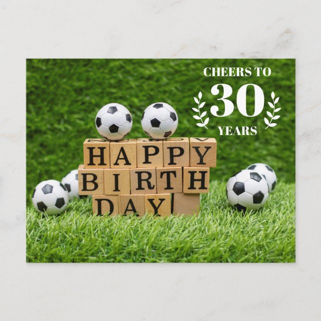Postale Soccer 30e carte d'anniversaire avec des boules su (Devant)