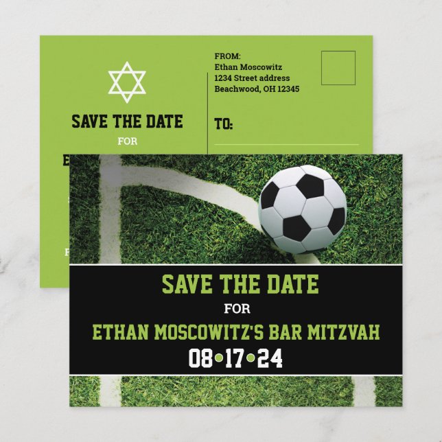 Postale Soccer Bar Mitzvah Enregistrer la carte Date (Devant / Derrière)