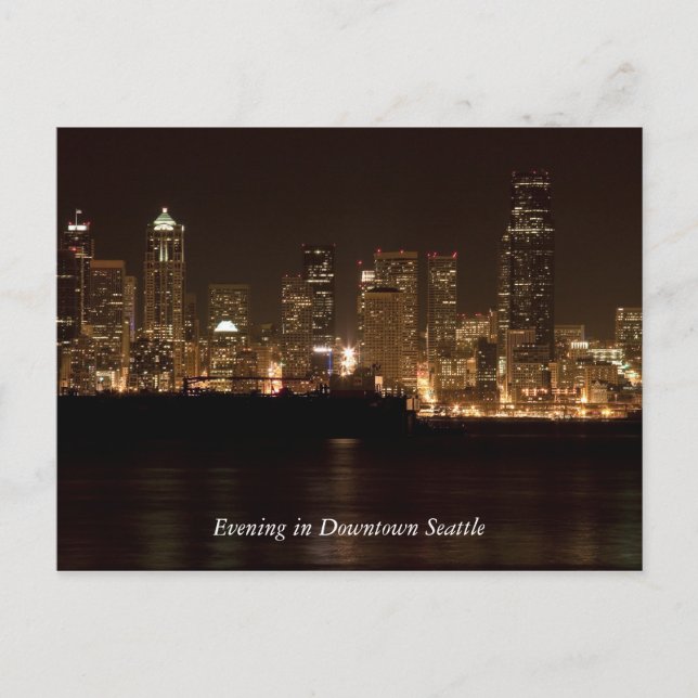 Postale Soirée dans le centre-ville de Seattle Carte posta (Devant)