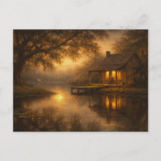 Postale Soirée paisible | Art de cabane au lac | Carte pos