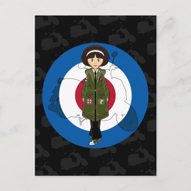 Postale Soixante Mod Girl à Parka avec Scooter carte posta (Devant)