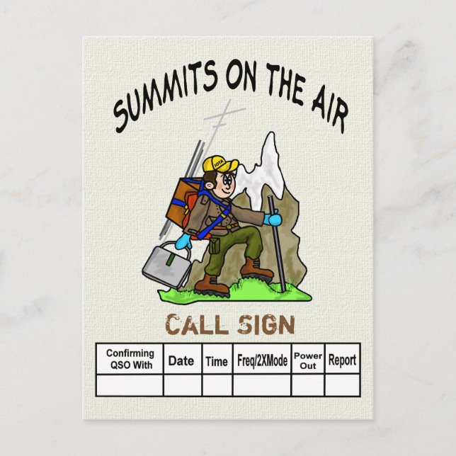 Postale Sommets Sur La Carte QSL Ham Randonnée Cartoon Air (Devant)