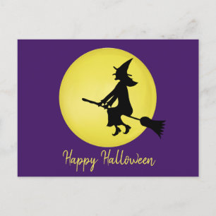 Postale Sorcière volante dans la carte au clair de lune