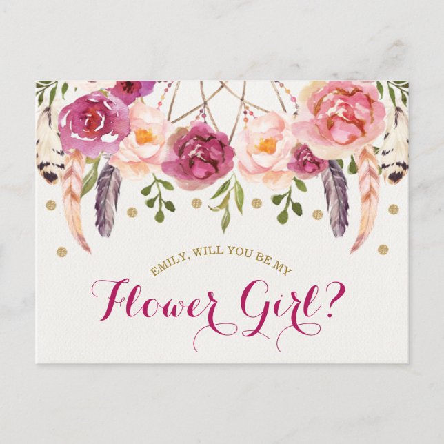 Postale Soyez ma fille Fleur Rustique Boho Floral Carte de (Devant)