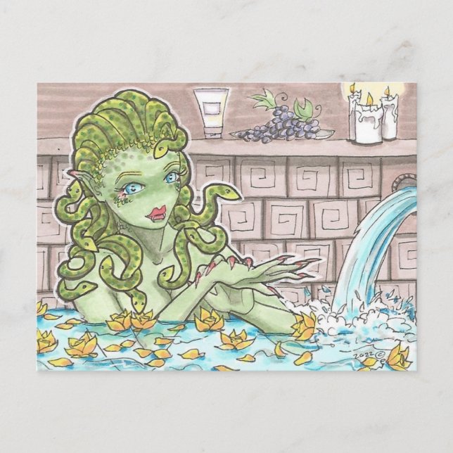 Postale Spa Snakes Hot Tub Medusa Imaginaire Art Carte pos (Devant)