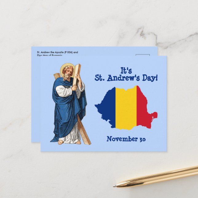Postale St. André et carte de Roumanie sous forme de drape (Devant/Arrière en situation)
