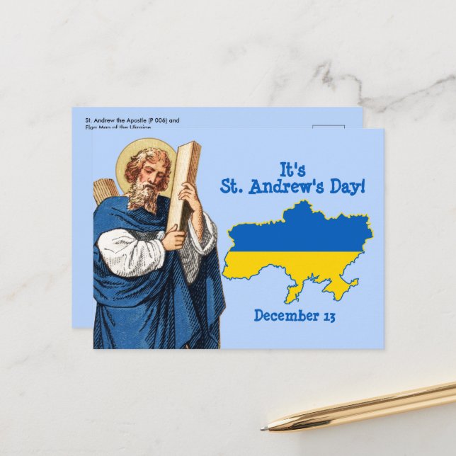 Postale St. Andrew avec la carte du drapeau de l'Ukraine F (Devant/Arrière en situation)