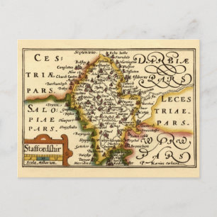 Postale Staffordshire Angleterre Carte Ancienne Antiquaire