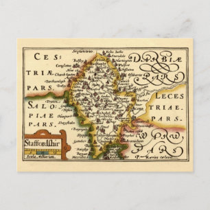 Postale Staffordshire Comté Angleterre Ancienne carte Anti