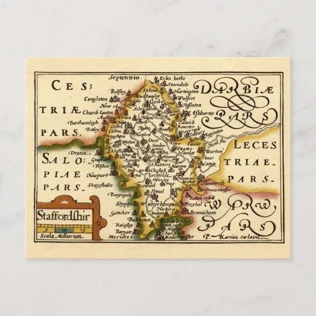 Postale Staffordshire Comté Angleterre Ancienne carte Anti (Devant)
