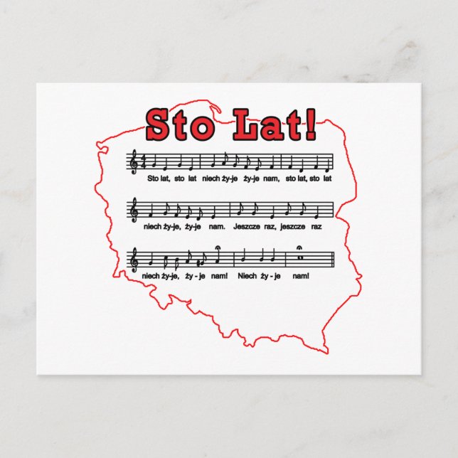 Postale Sto Lat ! Carte de la chanson polonaise (Devant)