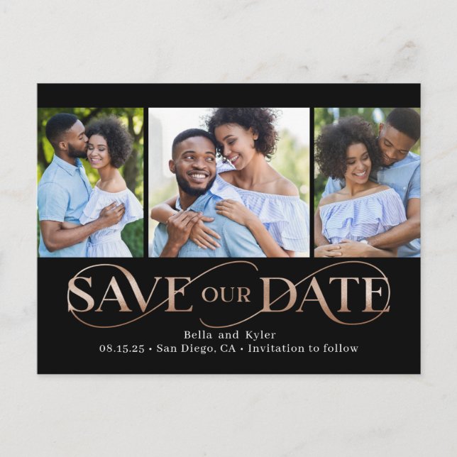 Postale Superbe Swirl 3 Photos Enregistrer La Date Carte P (Devant)