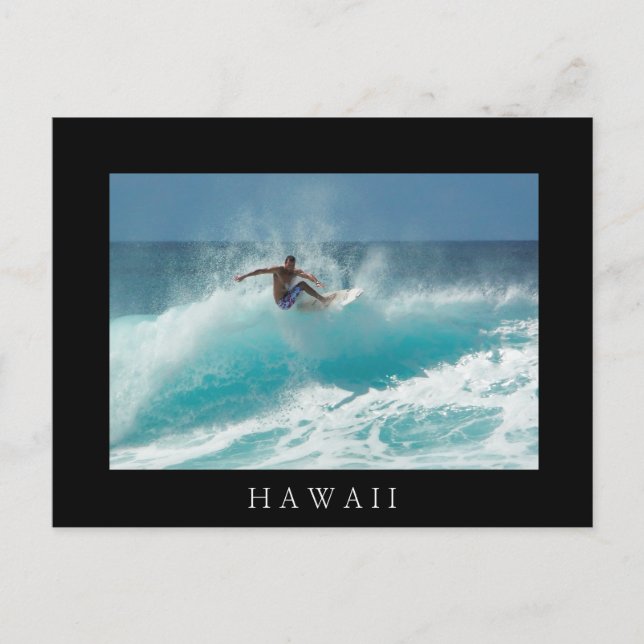 Postale Surfer sur une grande vague noir Hawaii carte post (Devant)