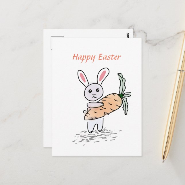 Postale Sweet Petit Lapin Joyeux Carte Mignonne de Pâques (Devant/Arrière en situation)