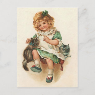 Postale Sweet Victorian Girl & Kittens Vintage carte posta