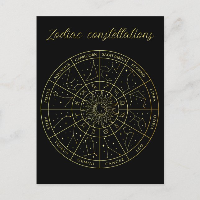 Postale Symbole Zodiac horoscope constellations carte or (Devant)