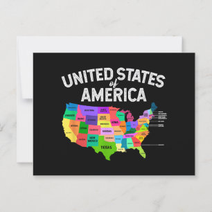 Postale T-shirt carte des États-Unis cadeau de voyage US