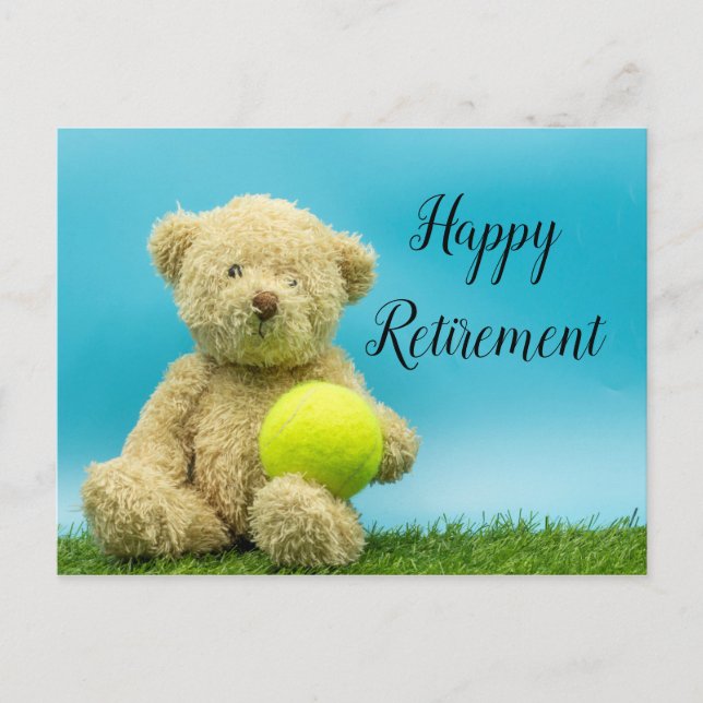 Postale Tennis Teddy L'ours tient la carte de la retraite (Devant)