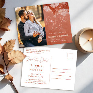 Postale Terracotta Fall Floral Enregistrer la date Carte p