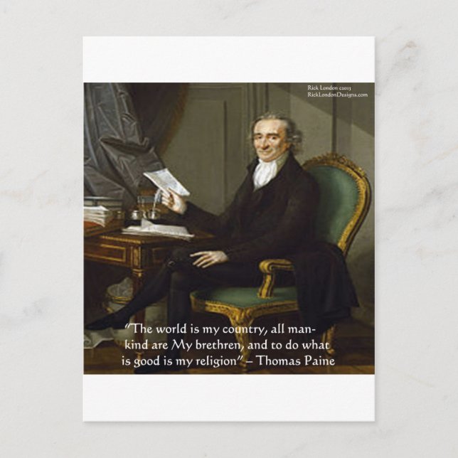 Postale Thomas Paine "Mes Frères" Citation Cadeaux & Carte (Devant)