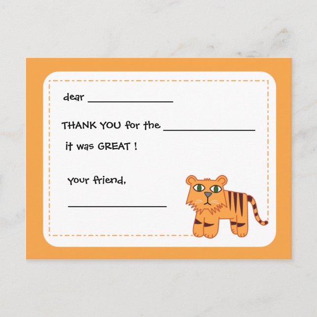 Postale Tigre - carte de remerciements pour enfants (Devant)