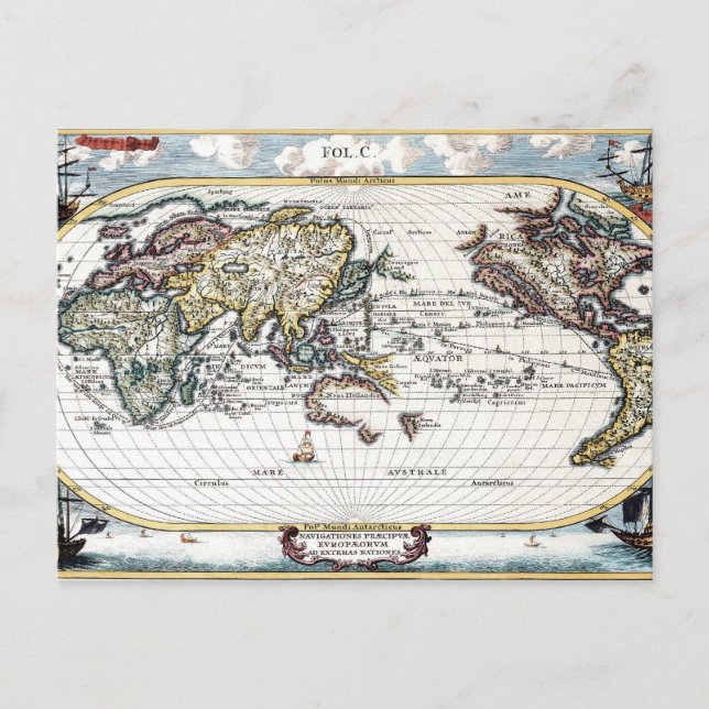 Postale Tour de la carte du monde du 18ème siècle (Devant)