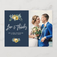 tournesol bleu marine mariage merci carte photo