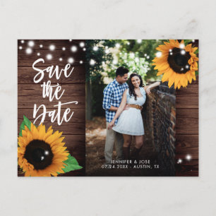 Postale Tournesol Rustique Enregistrer La Date Photo Carte