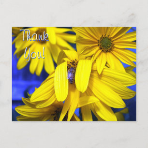 Postale Tournesols jaunes, abeille bleue - Carte de remerc