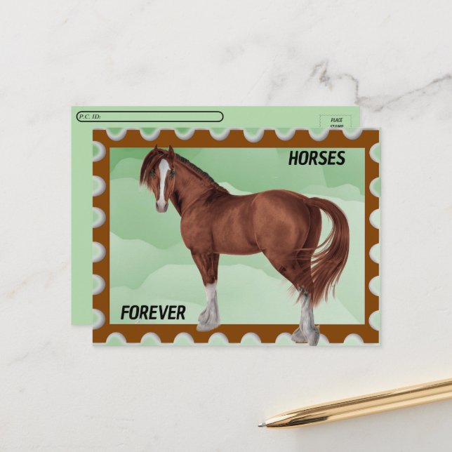 Postale Traversée - Cheval Brown Postage Look Carte postal (Devant/Arrière en situation)