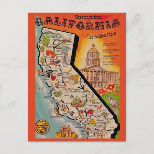 Postale Très vintage carte de Californie 