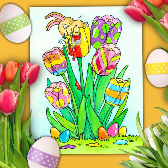 Postale Tulipes de Pâques avec carte de lapin (Créateur téléchargé)