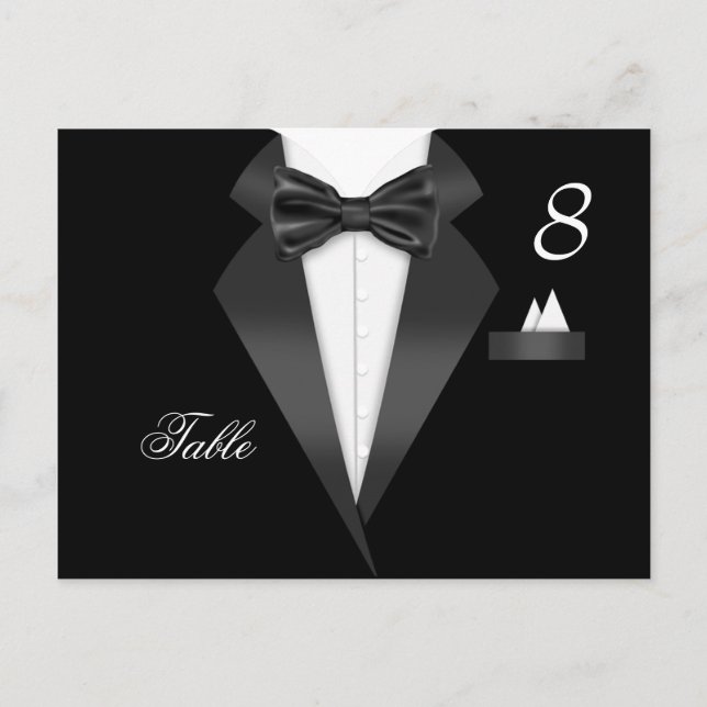 Postale Tuxedo Black Table Numéro de siège Place Carte (Devant)