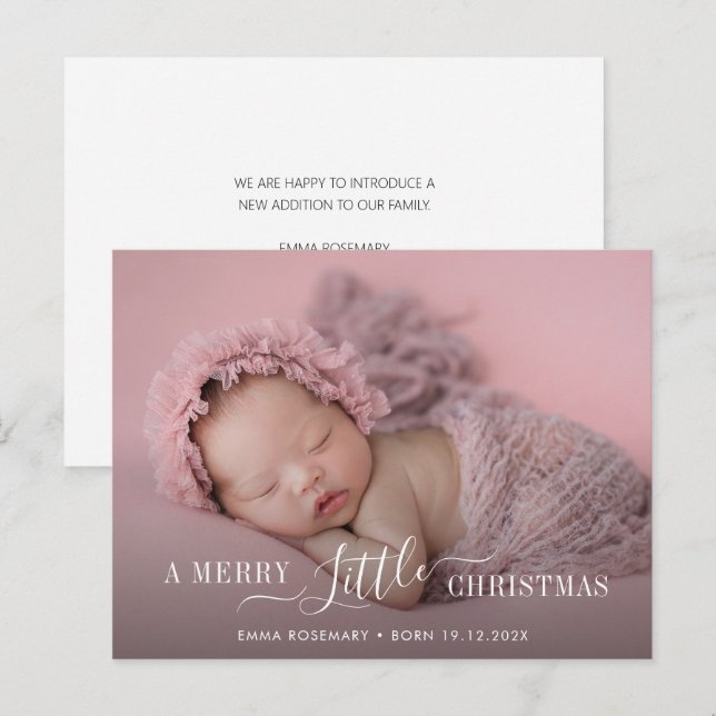 Postale typographie carte faire-part de naissance de noël (Devant / Derrière)