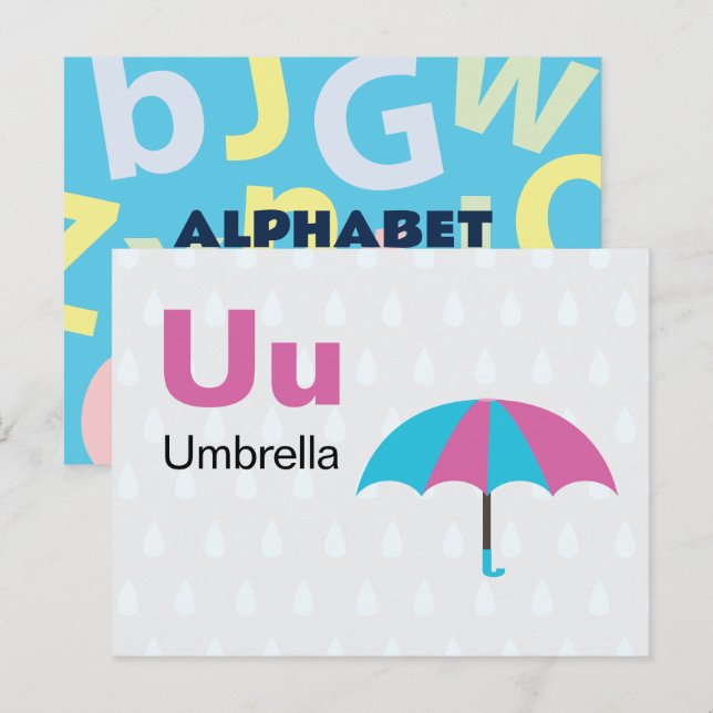 Postale U est pour Umbrella - Carte Flash Alphabet (Devant / Derrière)